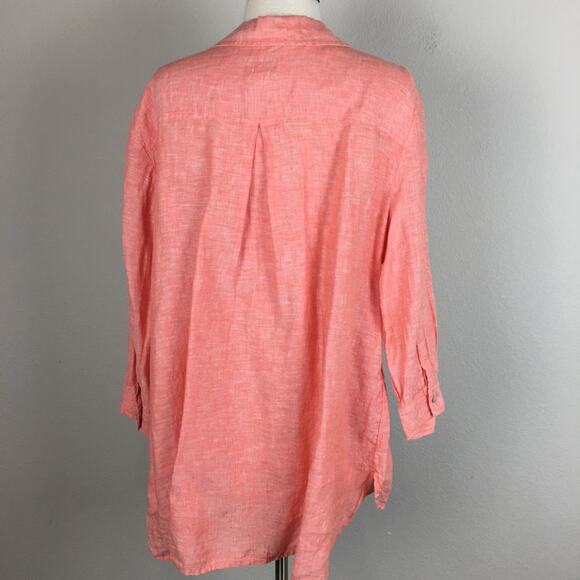 Chico's Orange Linen 3/4 Sleeve  Button Down Top 3 - Picture 2 of 6